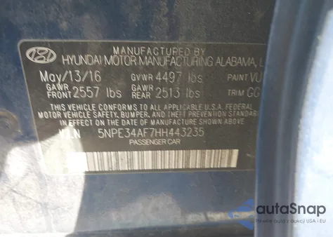2017 Hyundai Sonata Sport from USA, damaged, VIN 5NPE34AF7HH443235